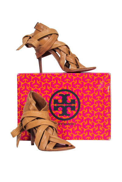Current Boutique-Tory Burch - Tan Leather Wrap-Up Strappy "Royal" Pumps Sz 7.5