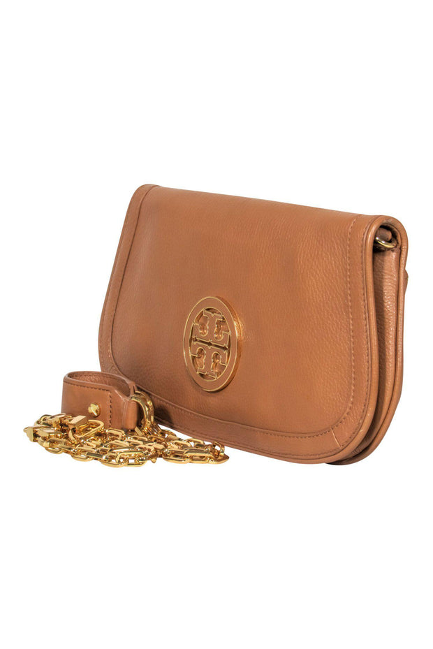 Current Boutique-Tory Burch - Tan Pebbled Leather Crossbody w/ Chain Strap