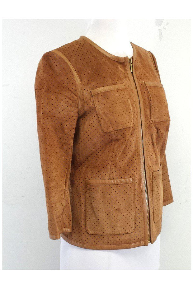 Current Boutique-Tory Burch - Tan Perforated Leather Jacket Sz 4