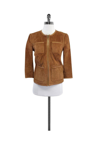 Current Boutique-Tory Burch - Tan Perforated Leather Jacket Sz 4