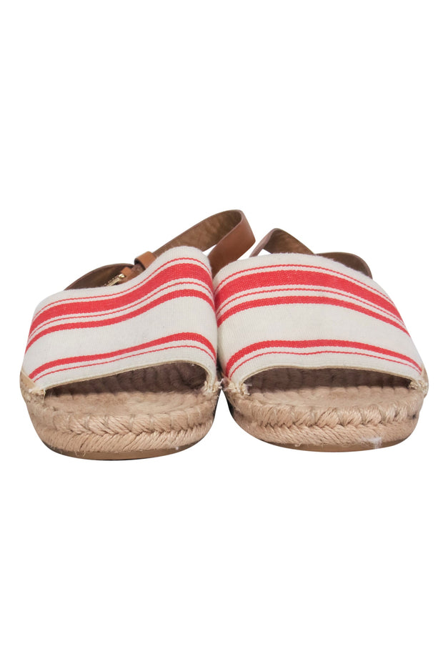 Current Boutique-Tory Burch - Tan & Red Striped Espadrille Sandals w/ Leather Straps Sz 8