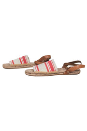 Current Boutique-Tory Burch - Tan & Red Striped Espadrille Sandals w/ Leather Straps Sz 8
