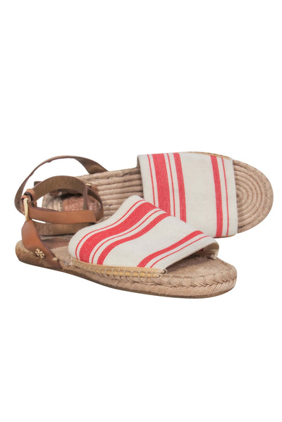 Current Boutique-Tory Burch - Tan & Red Striped Espadrille Sandals w/ Leather Straps Sz 8