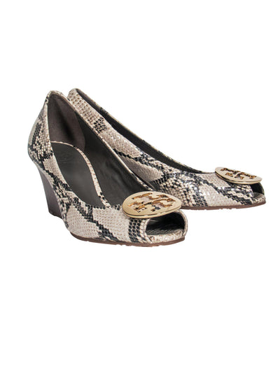 Current Boutique-Tory Burch - Tan Snakeskin Wedges w/ Medallion Sz 10