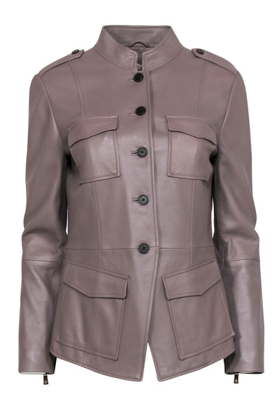 Current Boutique-Tory Burch - Taupe Leather Button-Up Jacket Sz 8