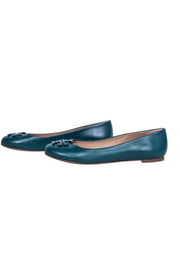 Current Boutique-Tory Burch - Teal Smooth Leather Logo Flats Sz 6.5