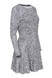 Current Boutique-Tory Burch - White & Black Doodle Print Long Sleeve Drop Waist Dress Sz S