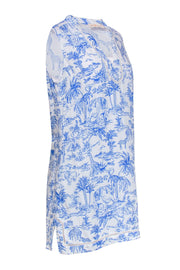 Current Boutique-Tory Burch - White & Blue Chinoiseries-Style Safari Print Dress Sz M