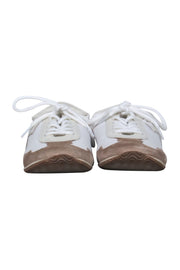 Current Boutique-Tory Burch - White & Brown Leather & Suede “Tory” Sneakers w/ Leather Trim & Logo Sz 8