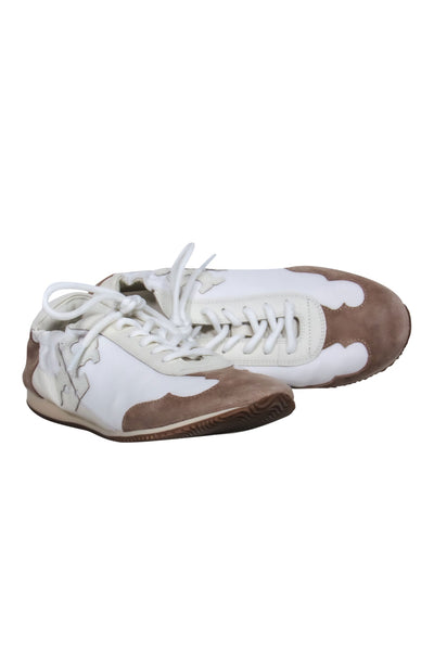 Current Boutique-Tory Burch - White & Brown Leather & Suede “Tory” Sneakers w/ Leather Trim & Logo Sz 8
