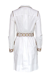 Current Boutique-Tory Burch - White Collared Shirt Dress w/ Embroidered Trim Sz 2
