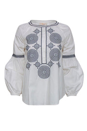 Current Boutique-Tory Burch - White Cotton Peasant Blouse w/ Embroidery Sz 0