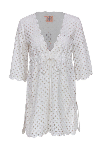 Current Boutique-Tory Burch - White Eyelet Quarter Sleeve “Luna” Cover-Up Sz S