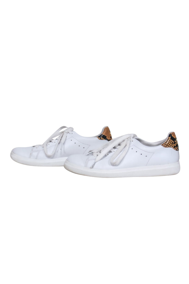 Current Boutique-Tory Burch - White "Howell Court" Leather Sneakers w/ Gold & Black Snakeskin Trim Sz 7