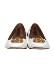 Current Boutique-Tory Burch - White Leather Flats w/ Gold Logo Sz 9.5