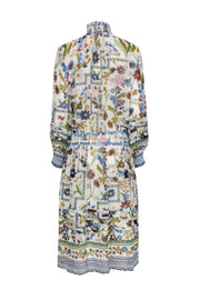 Current Boutique-Tory Burch - White & Multicolored Floral & Bird Print Midi Dress Sz 14