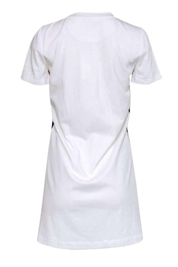 Current Boutique-Tory Burch - White & Navy Logo Lace T-Shirt Dress Sz S