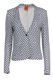 Current Boutique-Tory Burch - White & Navy Scalloped Print Blazer Sz M