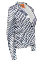 Current Boutique-Tory Burch - White & Navy Scalloped Printed Blazer Sz M