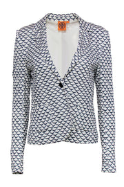 Current Boutique-Tory Burch - White & Navy Scalloped Printed Blazer Sz M