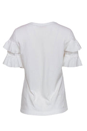 Current Boutique-Tory Burch - White Short Sleeve Tee w/ Ruffles Sz M