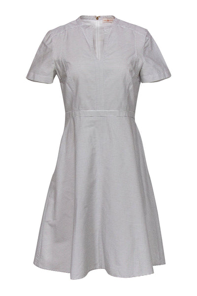 Current Boutique-Tory Burch - White Striped Cotton A-Line Dress Sz 8