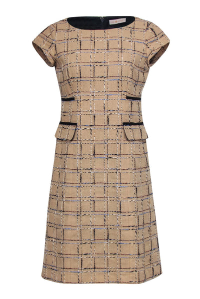 Current Boutique-Tory Burch - Woven Cream & Plaid Cotton & Linen Sheath Dress Sz 6