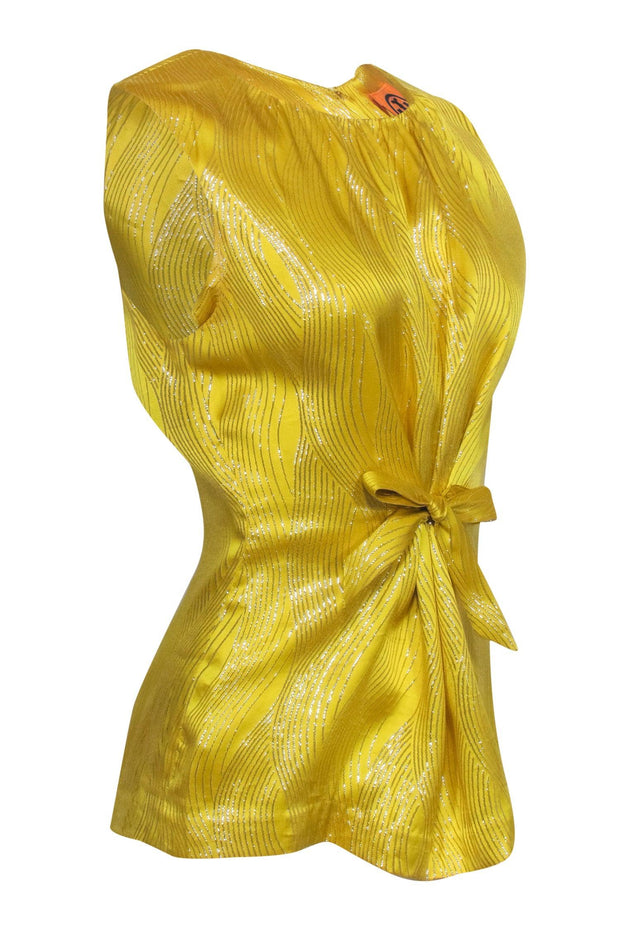 Current Boutique-Tory Burch - Yellow & Gold Front Tie Tank Blouse Sz 12
