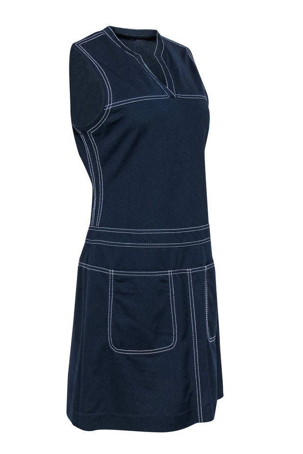 Current Boutique-Tory Sport - Navy Woven Fitted Dress w/ White Stitching Sz L