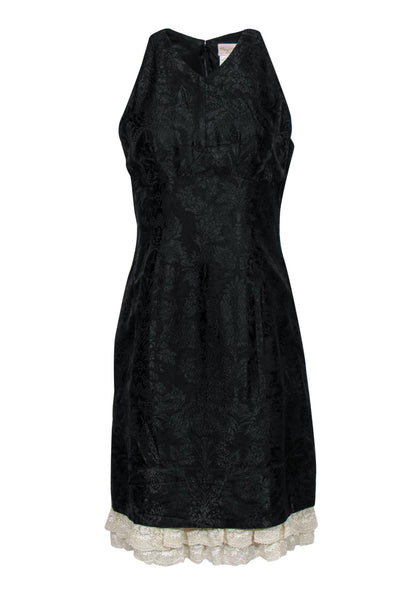 Current Boutique-Tracy Reese - Black Brocade Sleeveless A-Line Dress w/ Lace Trim Sz 8