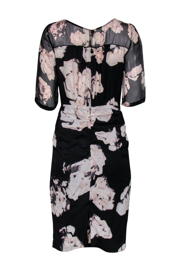 Current Boutique-Tracy Reese - Black & Cream Floral Silk Dress w/ Mesh Sz 4