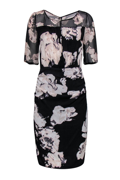 Current Boutique-Tracy Reese - Black & Cream Floral Silk Dress w/ Mesh Sz 4