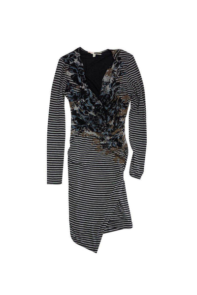 Current Boutique-Tracy Reese - Black & Grey Striped Floral Dress Sz XS