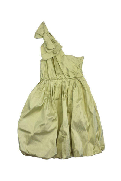 Current Boutique-Tracy Reese - Chartreuse Raw Silk One Shoulder Dress Sz 4