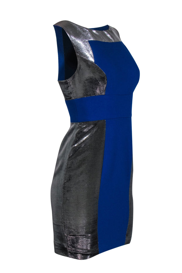 Current Boutique-Tracy Reese - Cobalt Blue & Silver Paneled Sheath Dress Sz 2
