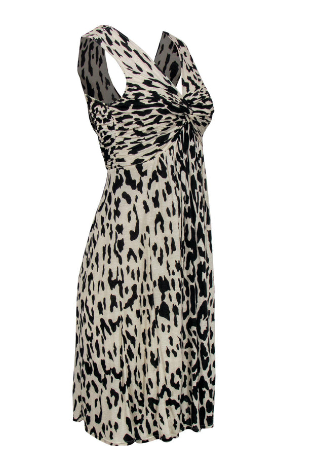 Current Boutique-Tracy Reese - Cream & Black Leopard Print Ruched Dress Sz S