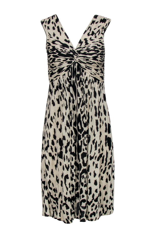 Current Boutique-Tracy Reese - Cream & Black Leopard Print Ruched Dress Sz S