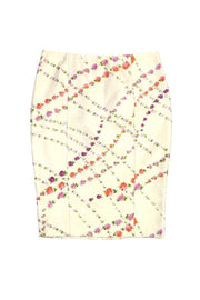 Current Boutique-Tracy Reese - Cream & Violet Floral Print Silk Pencil Skirt Sz 6