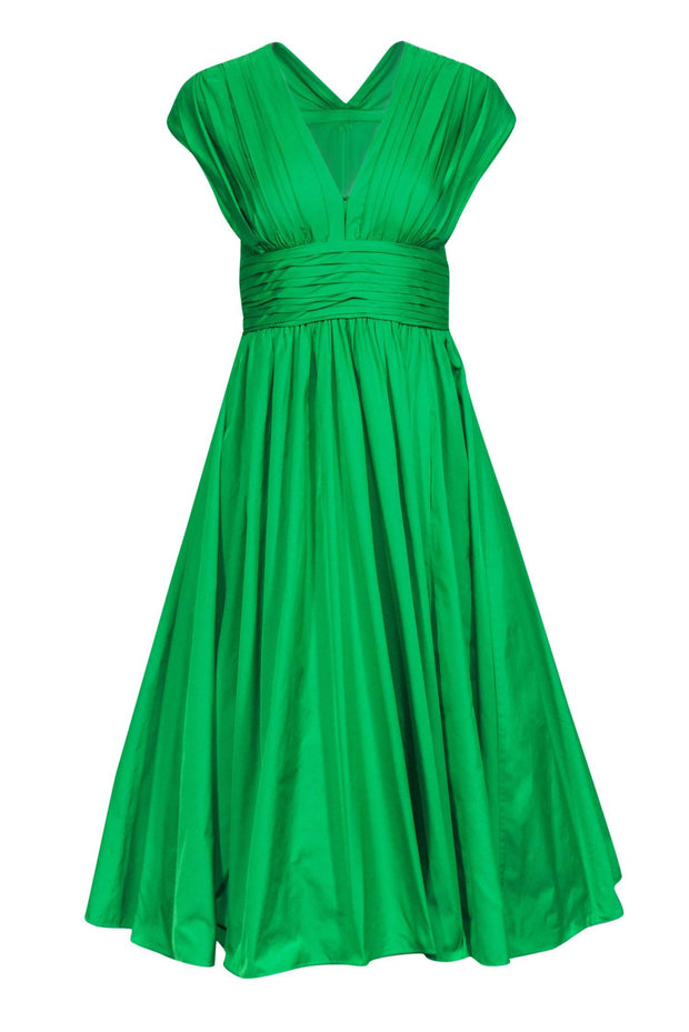Current Boutique-Tracy Reese - Emerald Flare Midi Dress w/ Pleated Bodice Sz 2