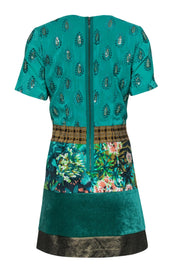 Current Boutique-Tracy Reese - Green Shift Dress w/ Tropical Print & Sequins Sz 6