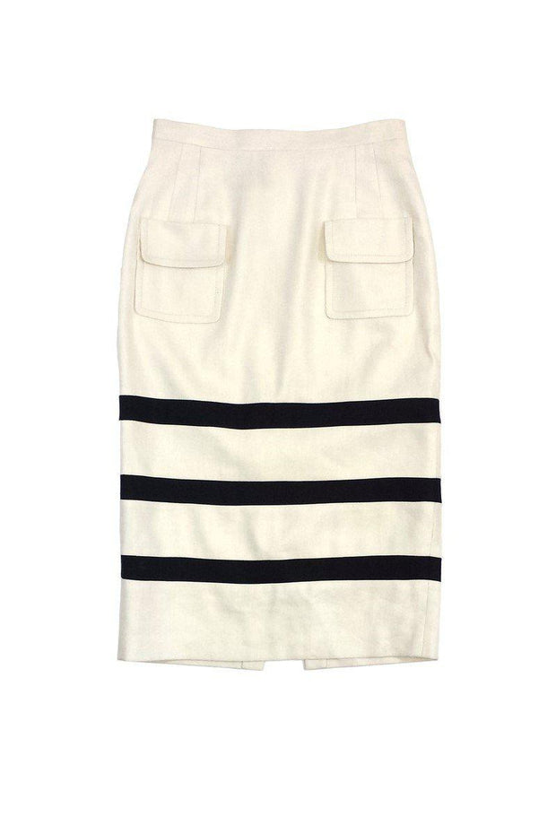 Current Boutique-Tracy Reese - Ivory & Black Striped Linen Midi Skirt Sz 4