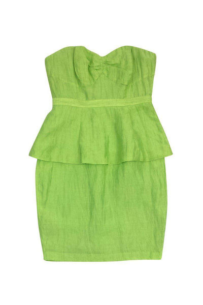 Current Boutique-Tracy Reese - Jasmine Green Linen Strapless Peplum Dress Sz 8