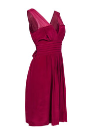 Current Boutique-Tracy Reese - Magenta Silk Pleated Mesh Shoulder Dress Sz 8