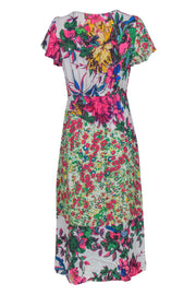 Current Boutique-Tracy Reese - Mixed Floral Multicolor Faux Wrap Dress w/ Ruffles Sz M