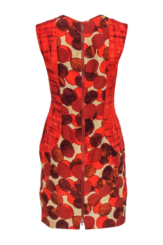 Current Boutique-Tracy Reese - Orange Circle Print Cap Sleeve Silk Sheath Dress Sz 4
