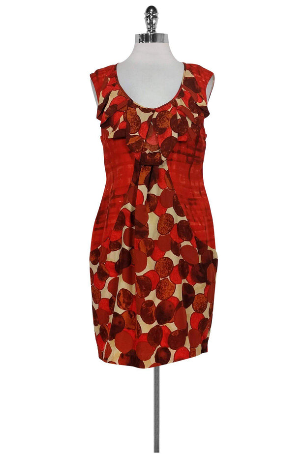 Current Boutique-Tracy Reese - Orange Circle Print Cap Sleeve Silk Sheath Dress Sz 6