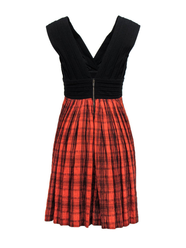 Current Boutique-Tracy Reese - Orange Plaid Pleated Skirt Dress Sz 4