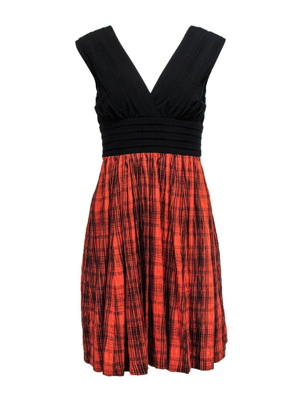 Current Boutique-Tracy Reese - Orange Plaid Pleated Skirt Dress Sz 4