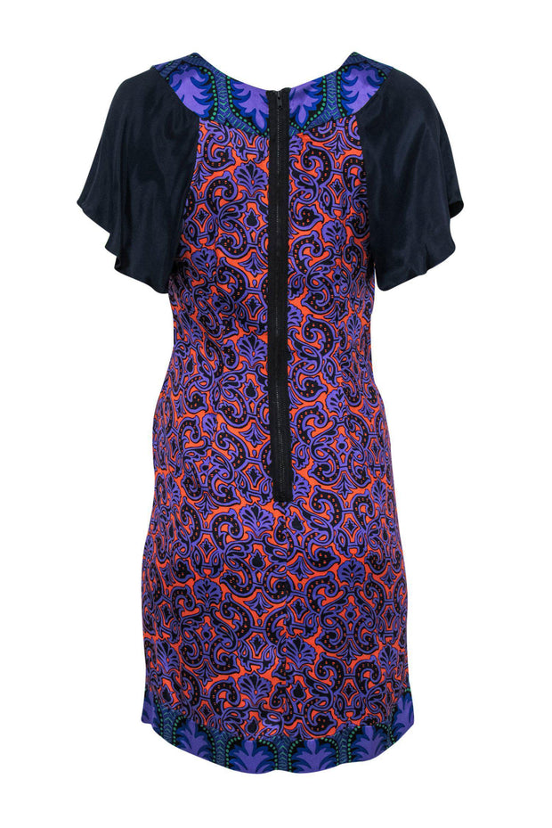Current Boutique-Tracy Reese - Orange, Purple & Navy Printed Short Sleeve Shift Dress Sz 6