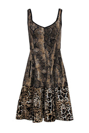 Current Boutique-Tracy Reese - Tan & Black Snakeskin & Leopard Print Sleeveless Fit & Flare Dress Sz 4